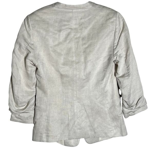 H&M Linen Blend Gathered Sleeve Open Front Blazer Jacket Women's Size 4 Beige - Picture 3 of 5